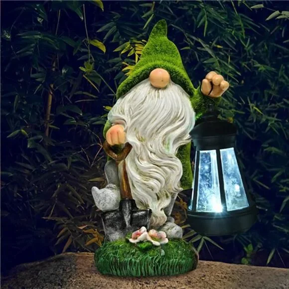 Funny Garden Gnome Statue Outdoor Resin Gnome Figurine Outdoor Solar Powered LED